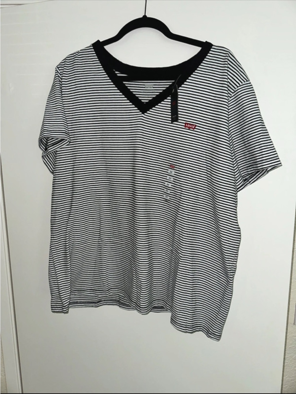 Levi's Black & White Striped V-Neck Shirt with Red Logo